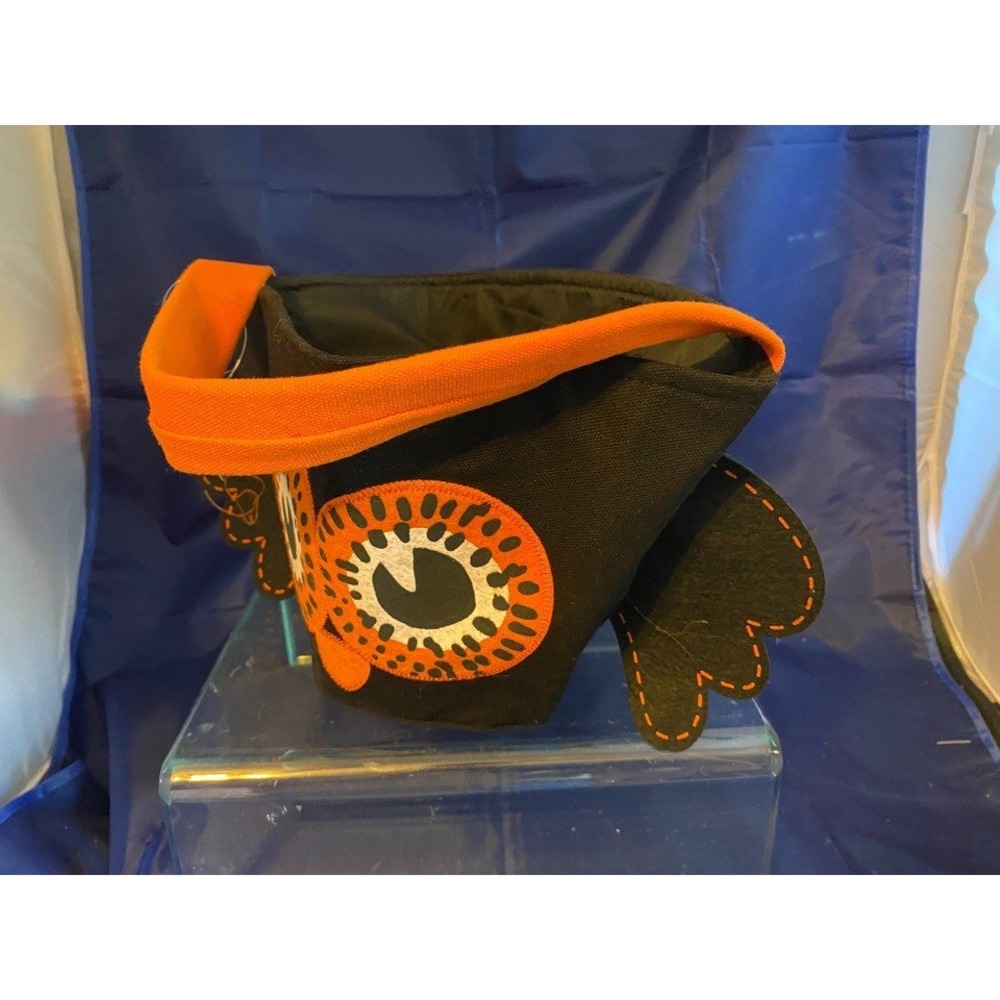 Place & Time Halloween Owl Treat Bag Black Orange Canvas Bucket 14x7 1739-5716 - Picture 3 of 6